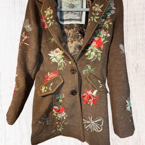paparazzi Jackets & Blazers - 🌈✨Paparazzi Brown Floral Embroidered Pea Coat